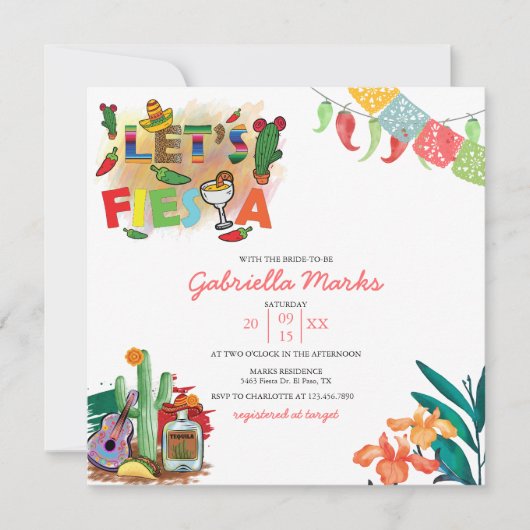 Fiesta | Waterverf Bridal Shower Invitation Kaart (Voorkant)