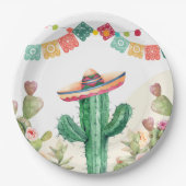 Fiesta Waterverf Cactus Mexicaans Party Succulent Papieren Bordje (Voorkant)
