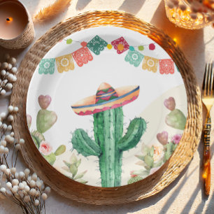 Fiesta Waterverf Cactus Mexicaans Party Succulent Papieren Bordje