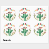 Fiesta Waterverf Cactus Mexicaans Party Succulent Ronde Sticker (Vel)