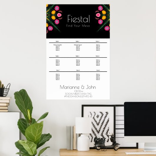 Fiesta Wedding Birthday Mexican Seating Chart Poster (Thuiskantoor)