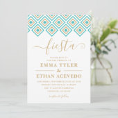 Fiesta Wedding Invitation, Blue en Gold Kaart (Staand voorkant)