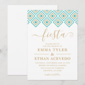 Fiesta Wedding Invitation, Blue en Gold Kaart (Voorkant / Achterkant)