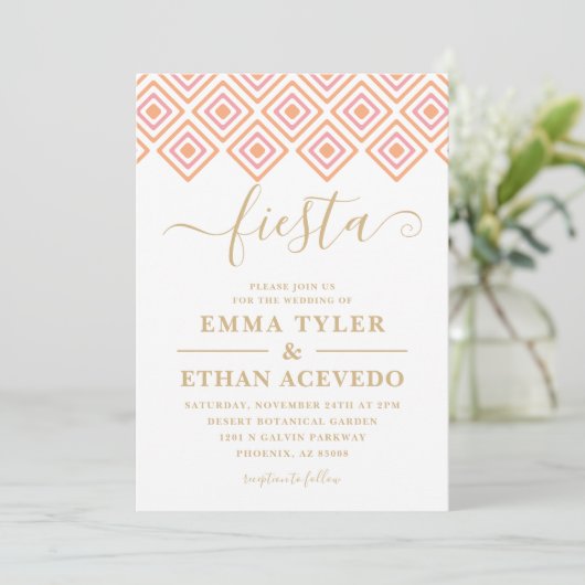 Fiesta Wedding Invitation, Pink and Gold Kaart (Staand voorkant)