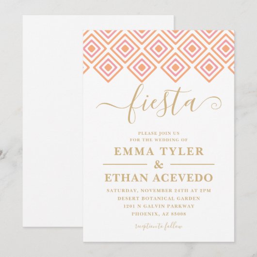 Fiesta Wedding Invitation, Pink and Gold Kaart (Voorkant / Achterkant)
