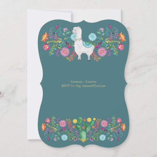 Fiesta Wedding Llama Folk Flowers Cacti Kaart (Achterkant)