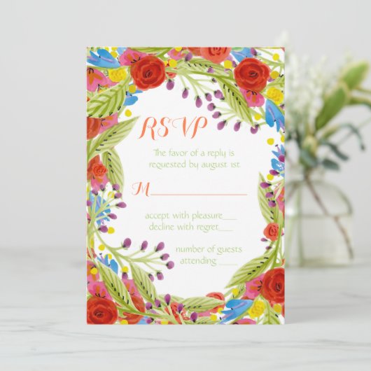 Fiesta Wedding RSVP Kaart (Staand voorkant)