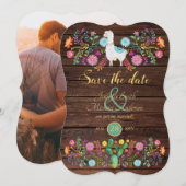 Fiesta Wedding Save the Date Llama Folk Flowers Kaart (Voorkant / Achterkant)