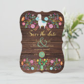 Fiesta Wedding Save the Date Llama Folk Flowers Kaart (Staand voorkant)