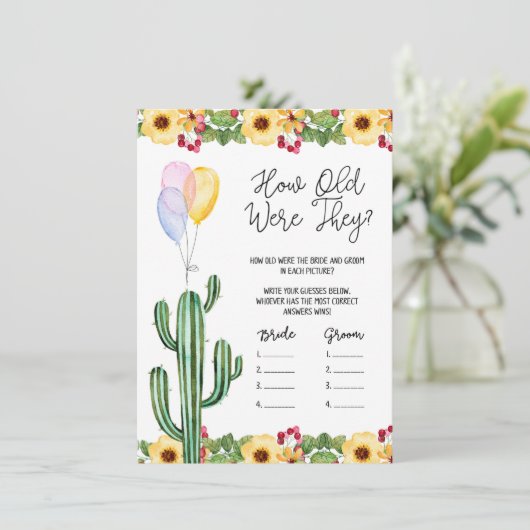 Fiesta Wedding Shower: hoe oud waren ze Kaart? Informatiekaartje (Staand voorkant)