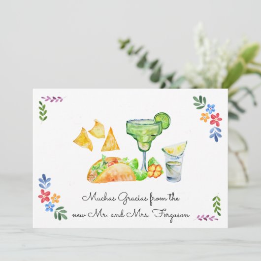 Fiesta Wedding | Tacos en Tequila Hartelijk dank Bedankkaart (Staand voorkant)