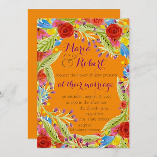 Fiesta Wedding Tangerine Kaart (Voorkant / Achterkant)