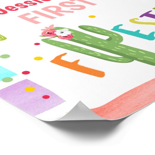 Fiesta Welcome Sign Birthday Mexican Cactus Poster (Hoek)