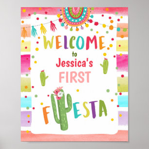 Fiesta Welcome Sign Birthday Mexican Cactus Poster