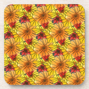"Fiesty Floral #3 Tiled" Floral Onderzetter set