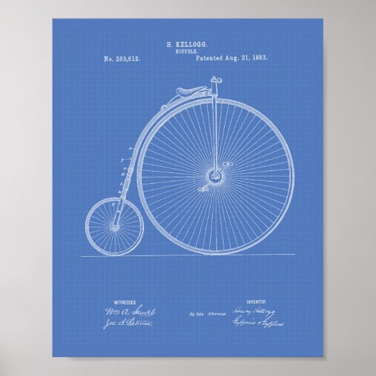  fiets 1883-patentkunst - blauwdruk poster (Voorkant)
