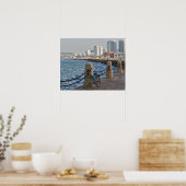 Fiets aan het water met stadsbeeld van Yantai, Poster (Keuken)