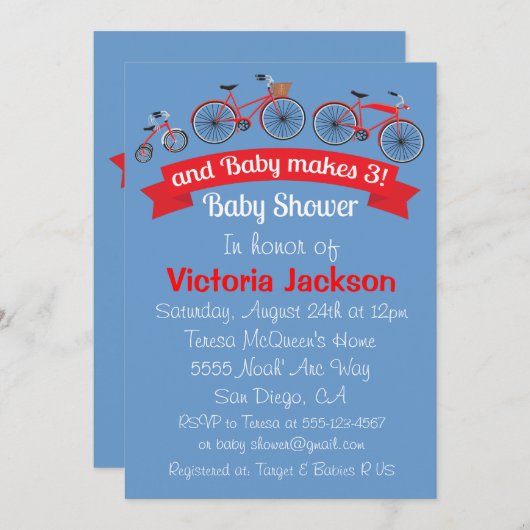 Fiets Baby shower uitnodiging (Voorkant / Achterkant)