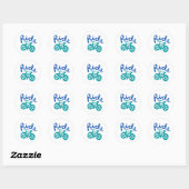 Fiets, Blauw en Blauwgroen Ontwerp Ronde Sticker (Vel)