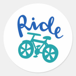 Fiets, Blauw en Blauwgroen Ontwerp Ronde Sticker