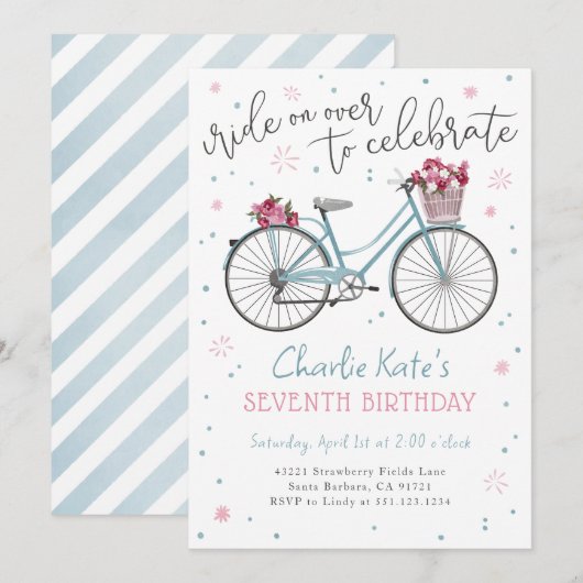 Fiets Bloemen Verjaardagsfeest Uitnodiging (Voorkant / Achterkant)