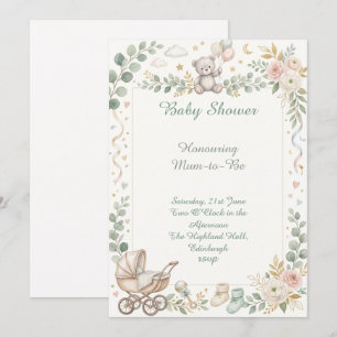 Fiets bloemige baby shower kaart