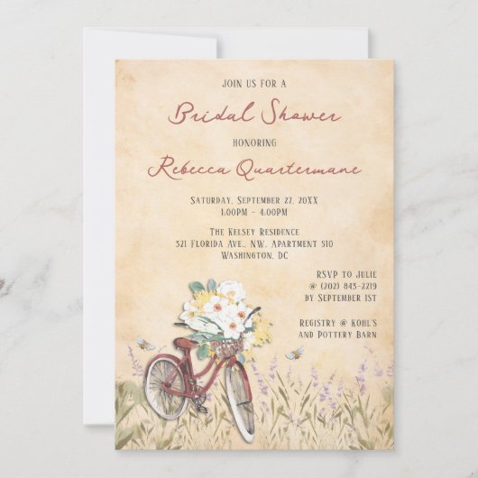 Fiets bruids douche uitnodiging (Voorkant)