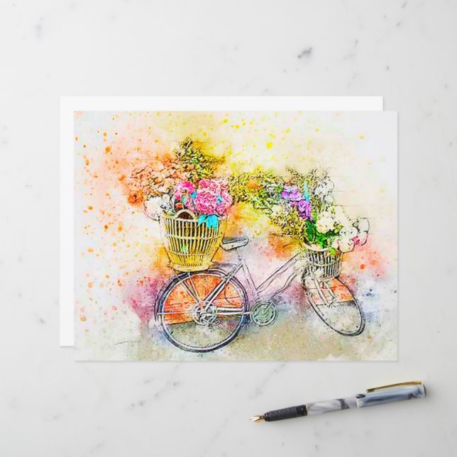 Fiets en bloemen  (Voorkant / Achterkant in situ)