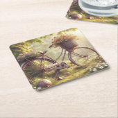 Fiets en bloemen aangepaste feest onderzetters set (Schuin)