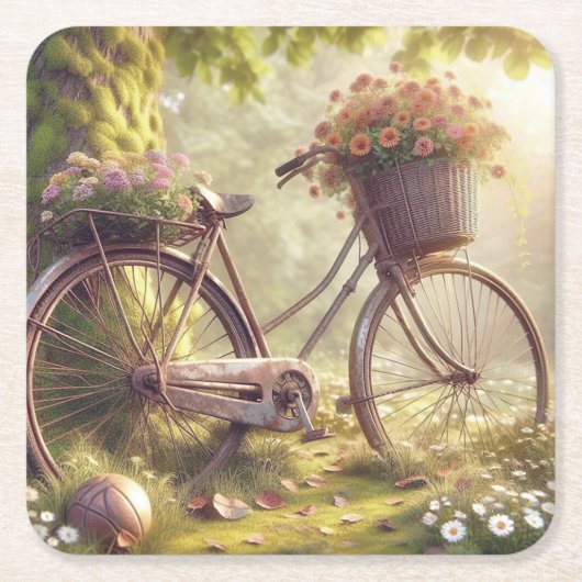 Fiets en bloemen aangepaste feest onderzetters set (Voorkant)