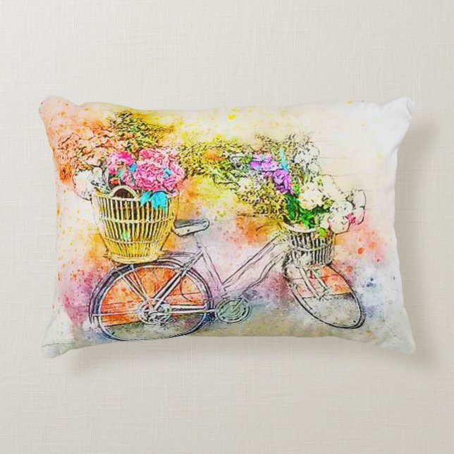 Fiets en bloemen  accent kussen (Voorkant)