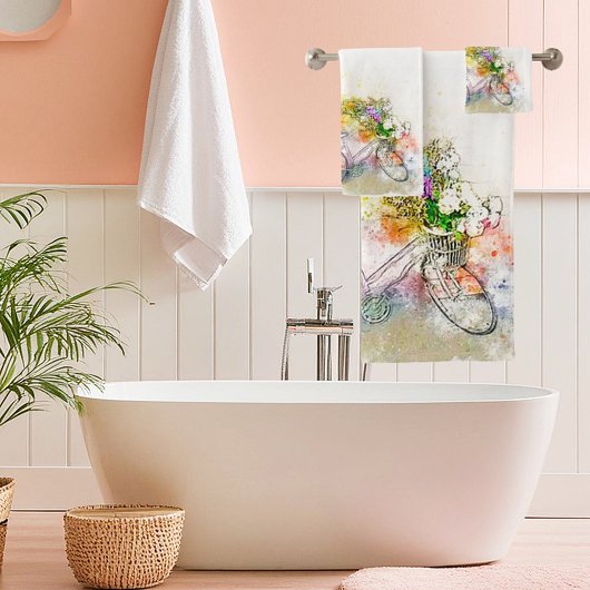 Fiets en bloemen  bad handdoek