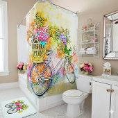 Fiets en bloemen douchegordijn