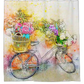 Fiets en bloemen douchegordijn (Voorkant)