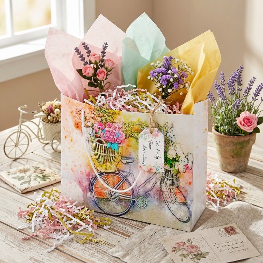 Fiets en bloemen groot cadeauzakje