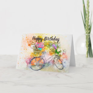 Fiets en bloemen kaart