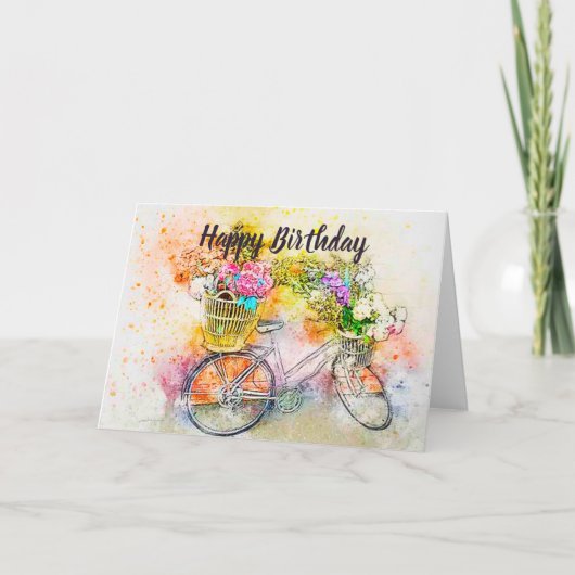 Fiets en bloemen kaart (Voorkant)