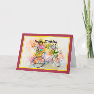 Fiets en bloemen kaart