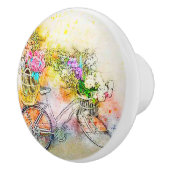 Fiets en bloemen  keramische knop (Rechts)