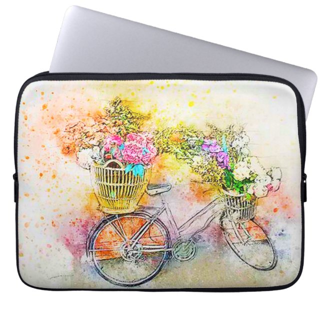 Fiets en bloemen  laptop sleeve (Voorkant)