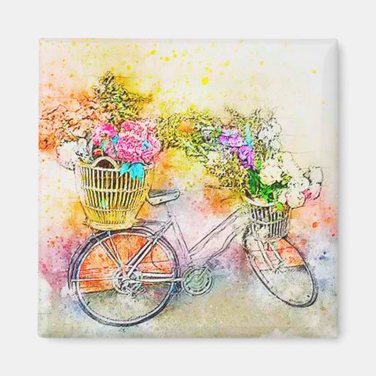 Fiets en bloemen  magneet (Voorkant)