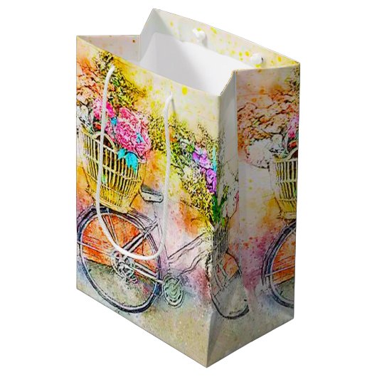 Fiets en bloemen  medium cadeauzakje (Voorkant Gekanteld)