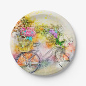 Fiets en bloemen papieren bordje (Voorkant)