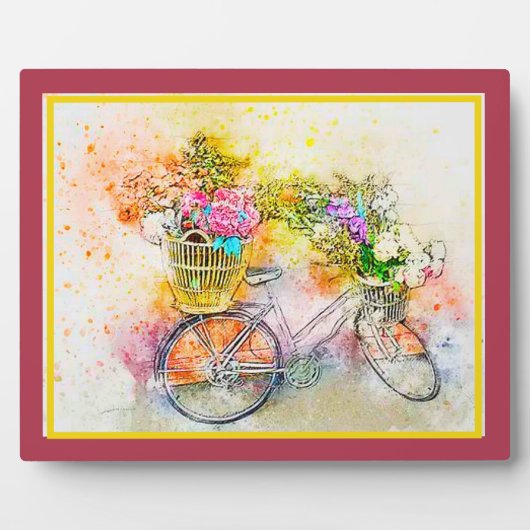 Fiets en bloemen plaquette fotoplaat (Voorkant)