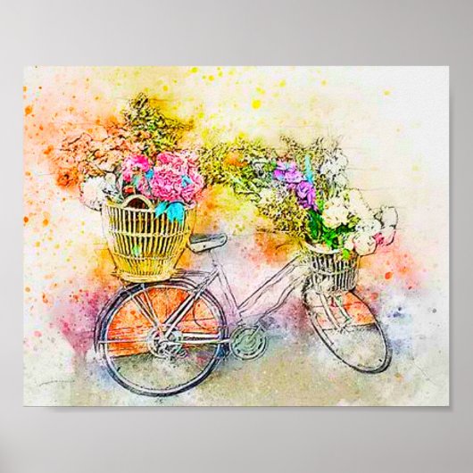 Fiets en bloemen  poster (Voorkant)