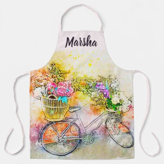 Fiets en bloemen  schort (Voorkant)