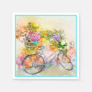 Fiets en bloemen servetten