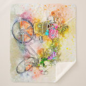 Fiets en bloemen sherpa deken (Voorkant)
