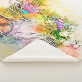Fiets en bloemen sherpa deken (3/4)