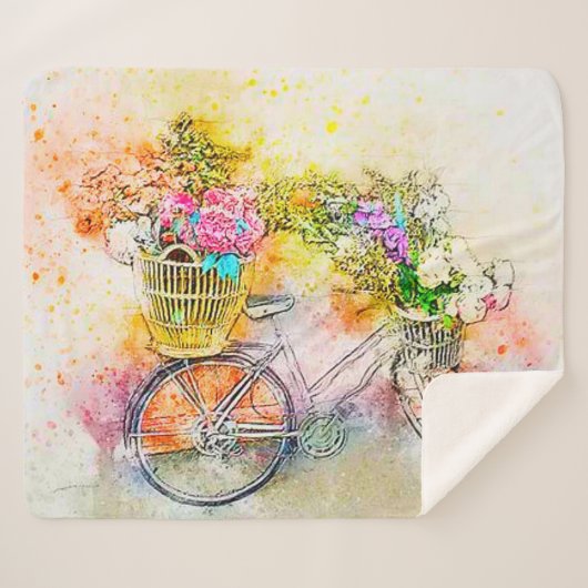 Fiets en bloemen sherpa deken (Voorkant (horizontaal))